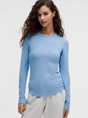 Lululemon W's Hold Tight Long-Sleeve Shirt Sz 12 Blue Casual Ribbed